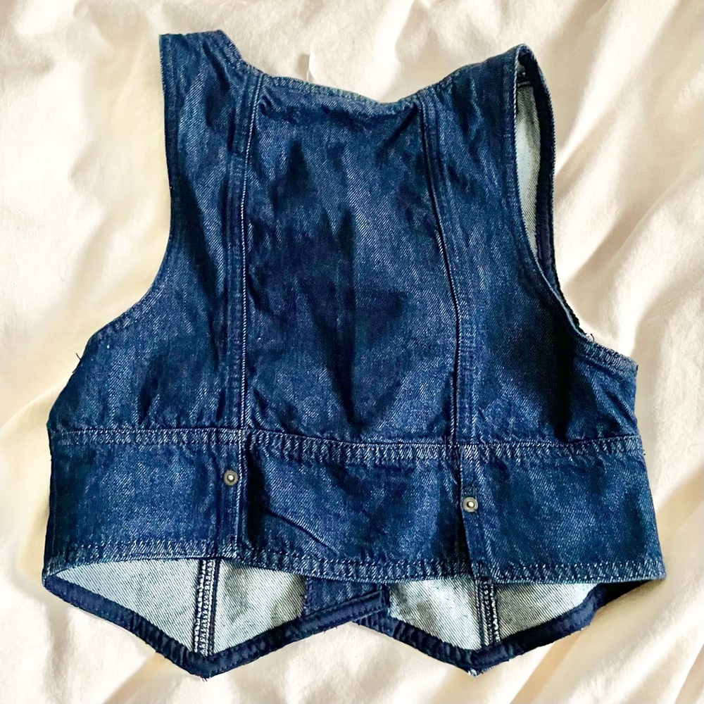FREE PEOPLE Scout Denim Skirt Set Cropped Vest Top Dark Indigo Women's Size 4 6 - Picture 4 of 12